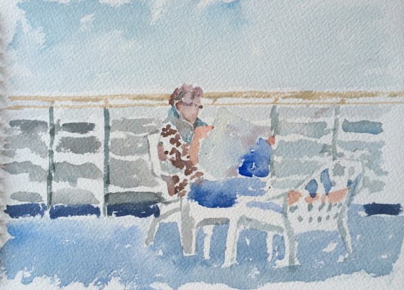 A random passenger reading on deck